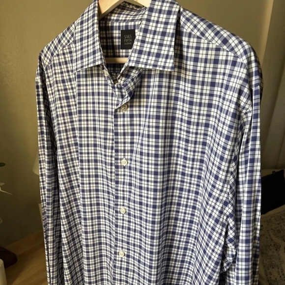 Saks Fifth Avenue Men’s Blue/white Plaid Longsleeve Button Up Size XL - Picture 4 of 10